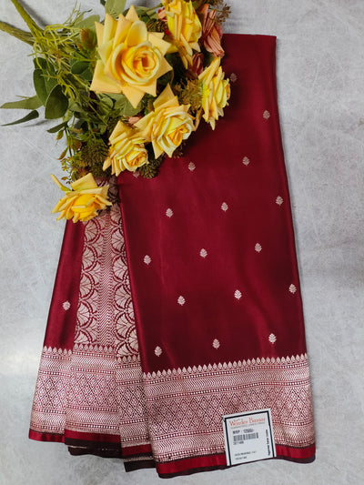 Opulent Maroon Banarasi Silk Saree with Antique Gold Zari Border