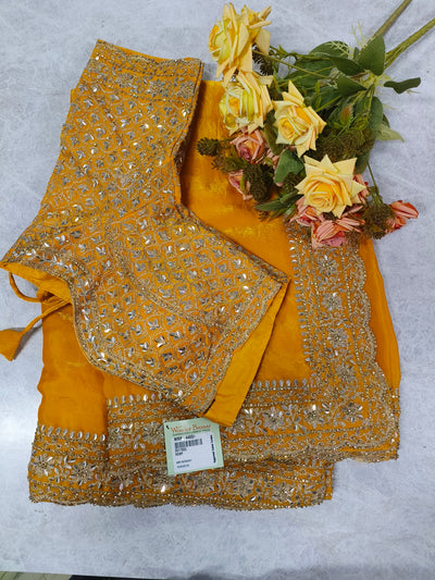 Stunning Yellow Embellished Saree with Heavy Zari Border