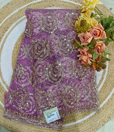 Enchanting Purple Net Saree with Sequin & Zari Embroidery