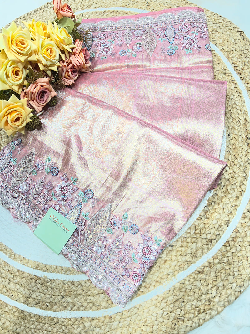 Elegant Pastel Art Silk Saree with Zari Weave & Sequin Embroidery
