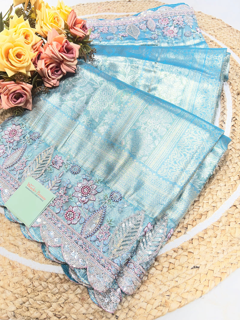 Elegant Pastel Art Silk Saree with Zari Weave & Sequin Embroidery