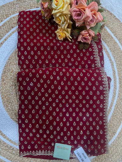 Royal Maroon Satin Saree with Shimmering Droplet Design - [None]