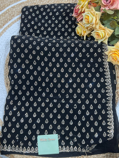 Sophisticated Black Satin Saree with Shimmering Beadwork