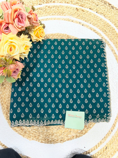 Glamorous Emerald Green Satin Saree with Dazzling Motifs