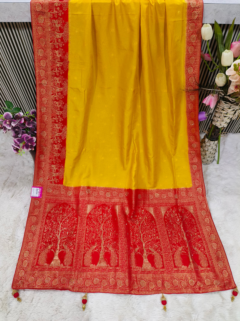 Stunning Teal Banarasi Silk Saree with Rani Pink Zari Tree Motif Border