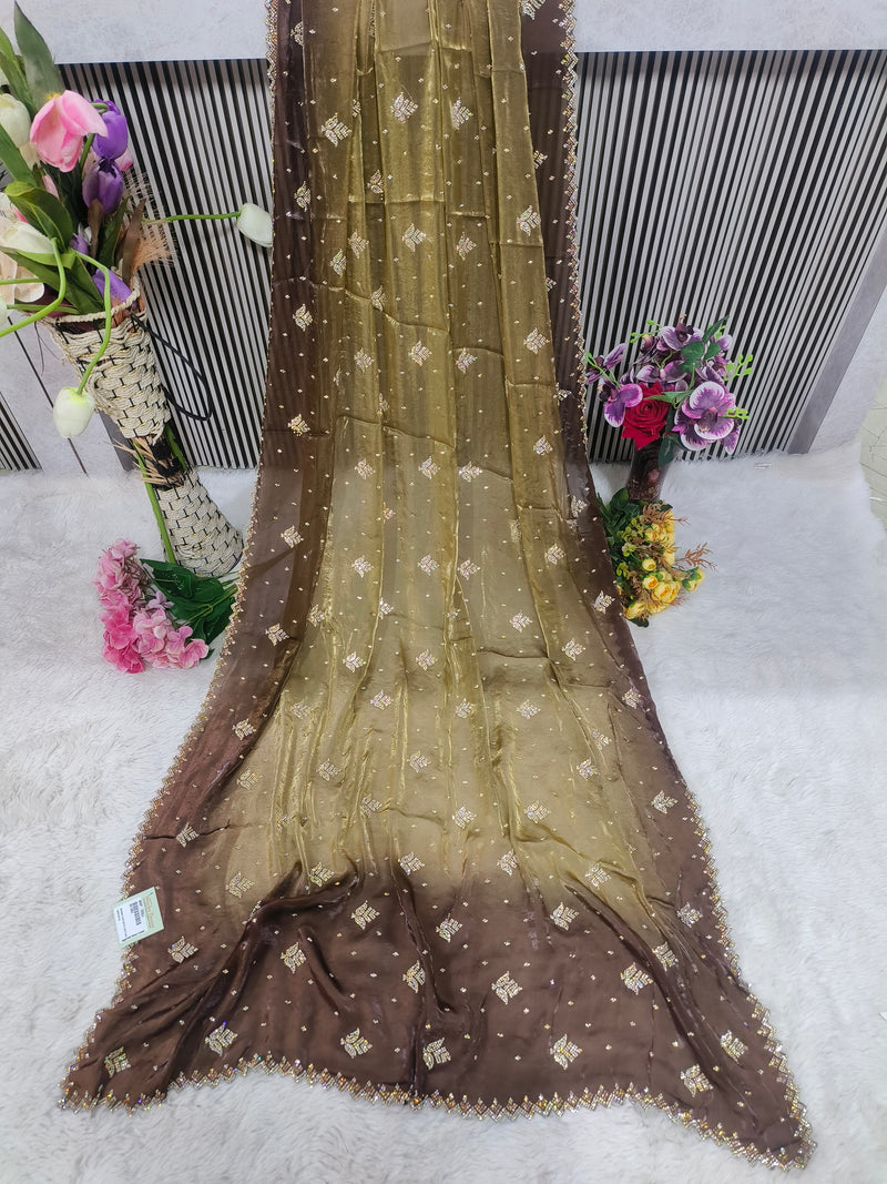 Exquisite Green-Grey Ombre Fancy Saree with Gold Sequin Work