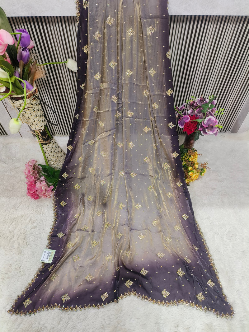 Exquisite Green-Grey Ombre Fancy Saree with Gold Sequin Work