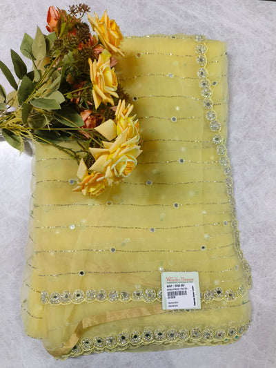 Elegant Sunshine Yellow Chiffon Saree with Mirror Work Border