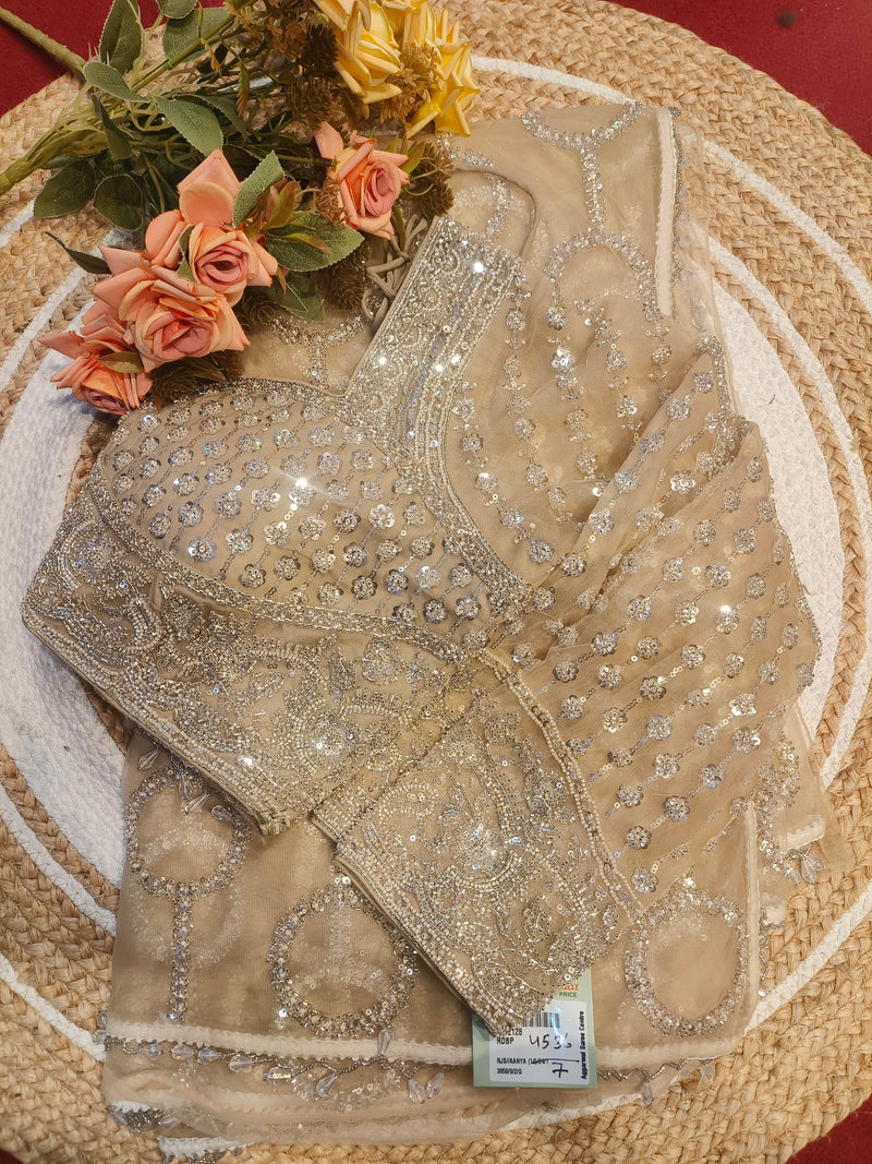 Dazzling Beige Designer Blouse with Sequin & Stone Work