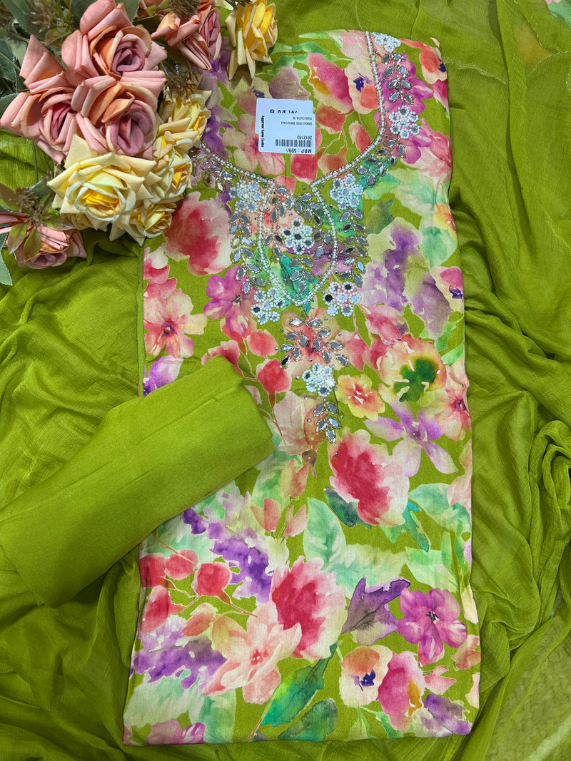 Fuchsia Romantic Floral Unstitched Salwar Suit with Sequin Accents