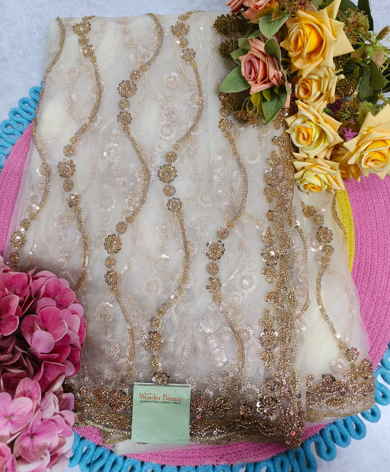 Enchanting Sage Green Net Saree with Sequin & Zari Work