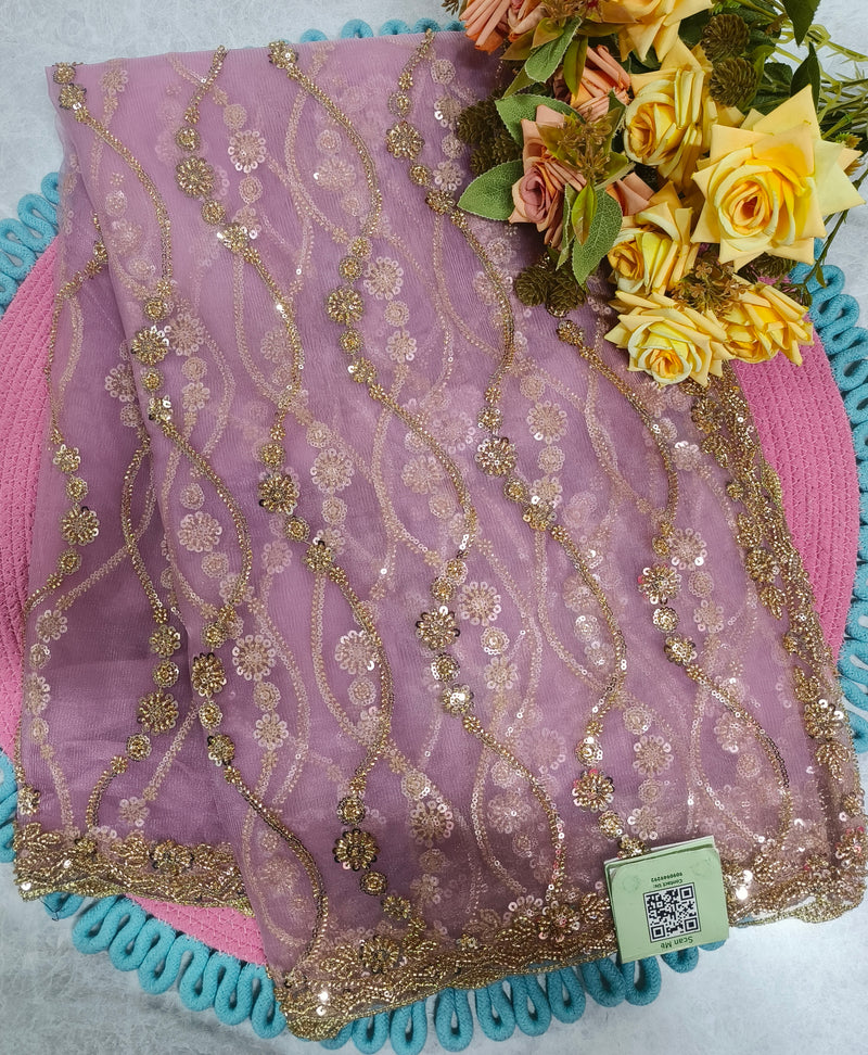 Enchanting Sage Green Net Saree with Sequin & Zari Work