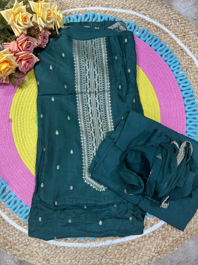 Vibrant Red Art Silk Unstitched Salwar Suit with Zari Weave & Dupatta