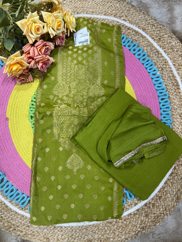 Bold Fuschia Pink Art Silk Unstitched Dress Material with Zari Weave