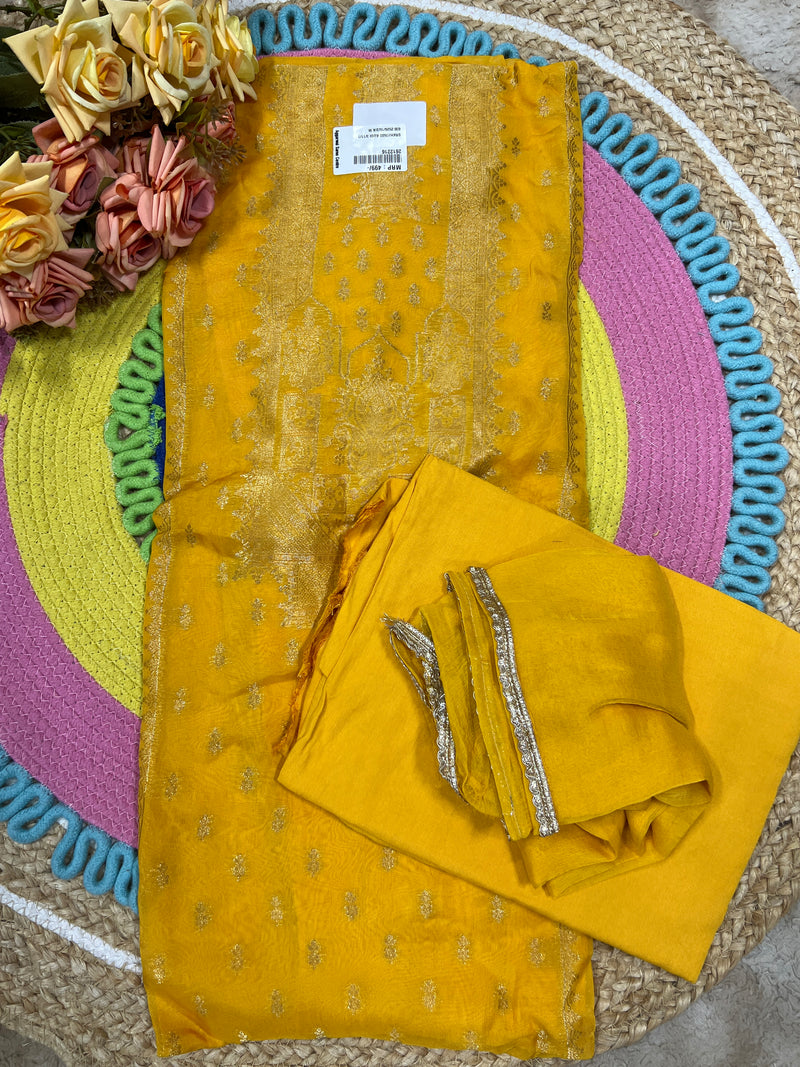 Exquisite Royal Purple Art Silk Unstitched Salwar Suit with Golden Zari