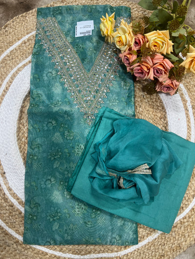 Enchanting Teal Green Floral Salwar Suit Dress Material