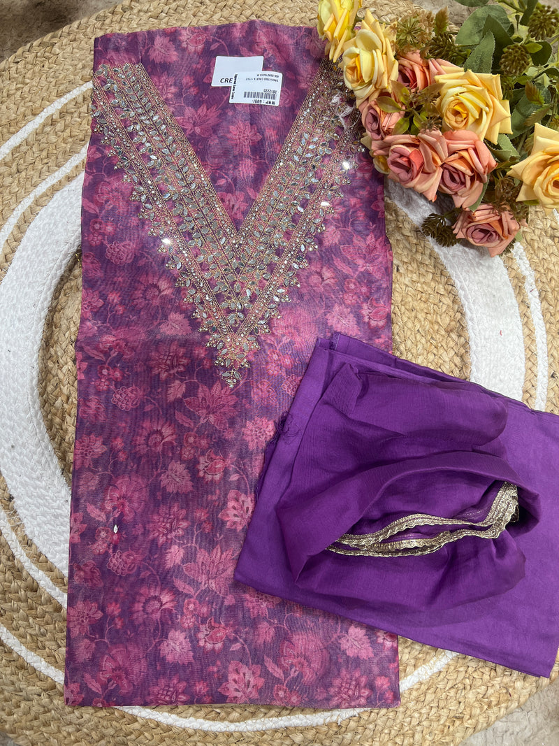 Enchanting Teal Green Floral Salwar Suit Dress Material