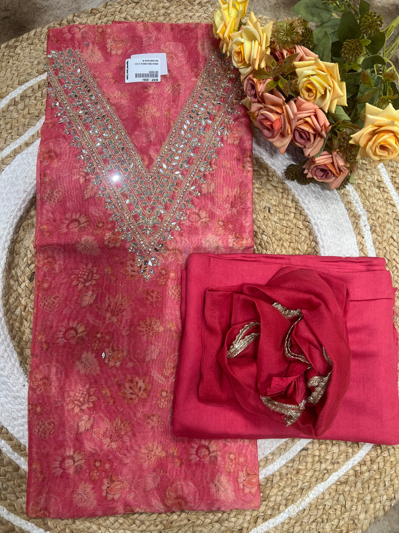 Enchanting Teal Green Floral Salwar Suit Dress Material