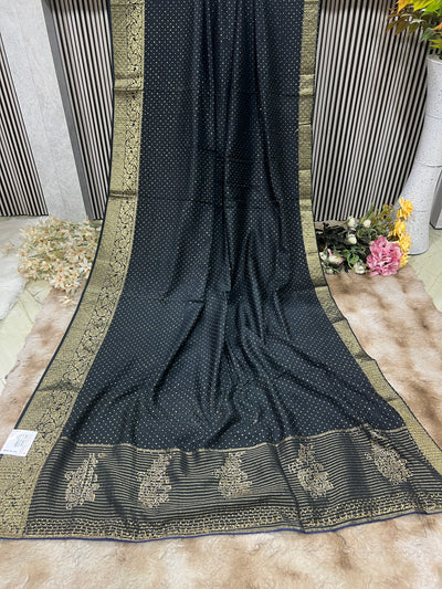 Classic Black Georgette Saree with Dazzling Gold Zari Butis
