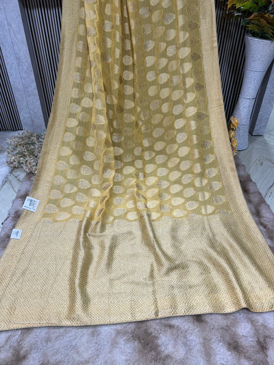 Radiant Lemon Yellow Silk Blend Saree with Golden Zari Weaving