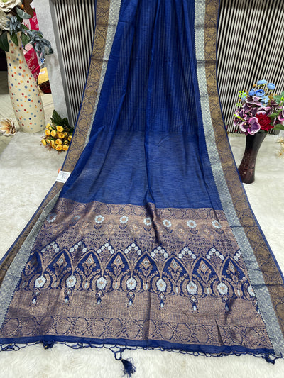 Exquisite Teal Blue Cotton Silk Saree with Antique Zari Pallu