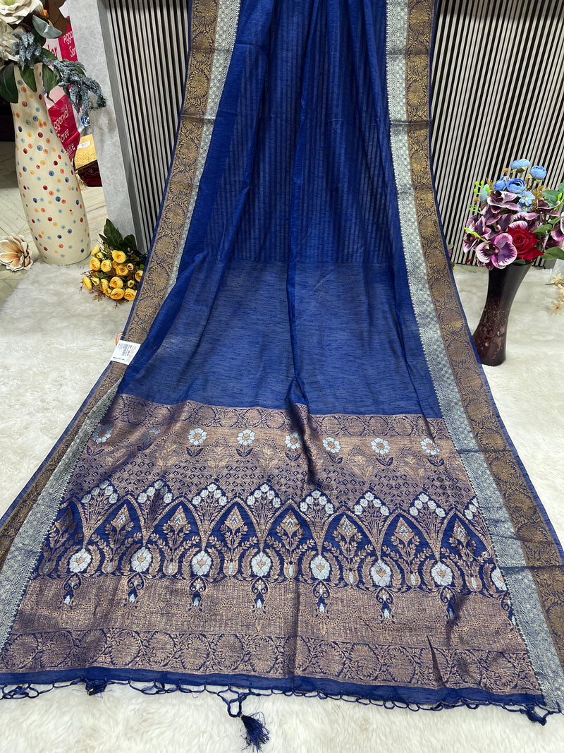 Exquisite Teal Blue Cotton Silk Saree with Antique Zari Pallu