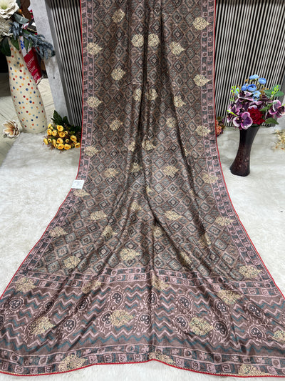 Exquisite Brown Art Silk Saree with Intricate Traditional Print