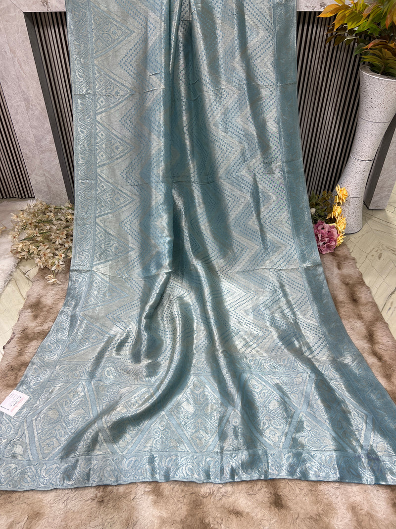 Serene Ice Blue Woven Art Silk Saree with Geometric Patterns