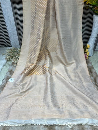 Ethereal Peach Brocade Art Silk Saree with Woven Motifs