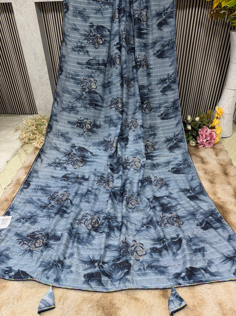 Modern Grey Shimmer Saree with Subtle Sequin Detail