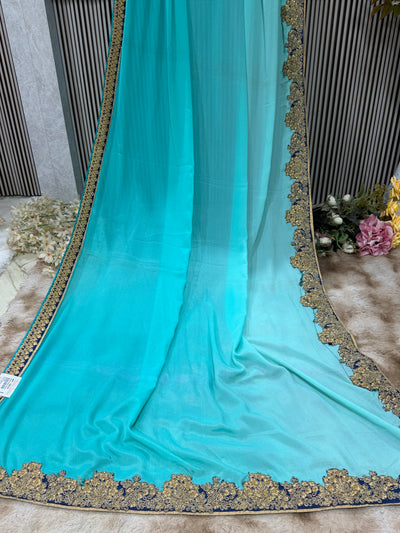Royal Rama Green Georgette Saree with Zari Embroidered Border