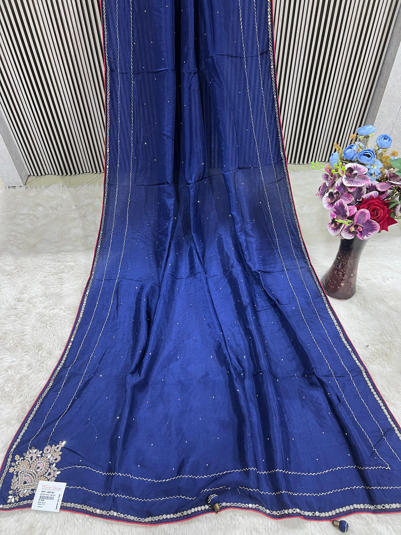 Exquisite Navy Blue Silk Saree with Resham & Zari Embroidered Border