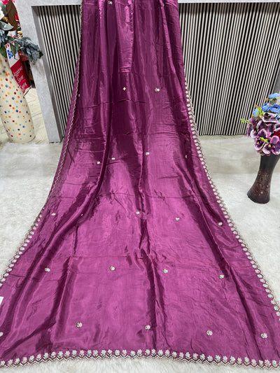 Delicate Onion Pink Georgette Saree with Pearl & Sequin Embellishments