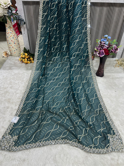 Elegant Green Georgette Saree with Dazzling Sequin Work