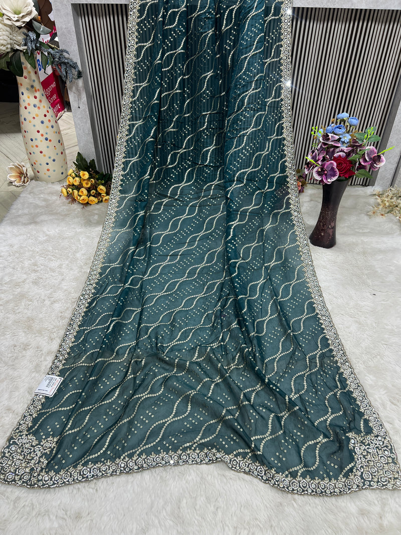 Elegant Green Georgette Saree with Dazzling Sequin Work