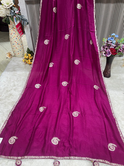 Vibrant Wine Pink Silk Saree with Delicate Embroidery