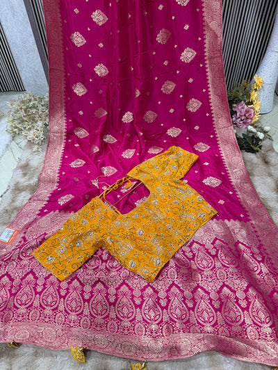 Vibrant Rani Pink Banarasi Art Silk Saree with Zari Motifs