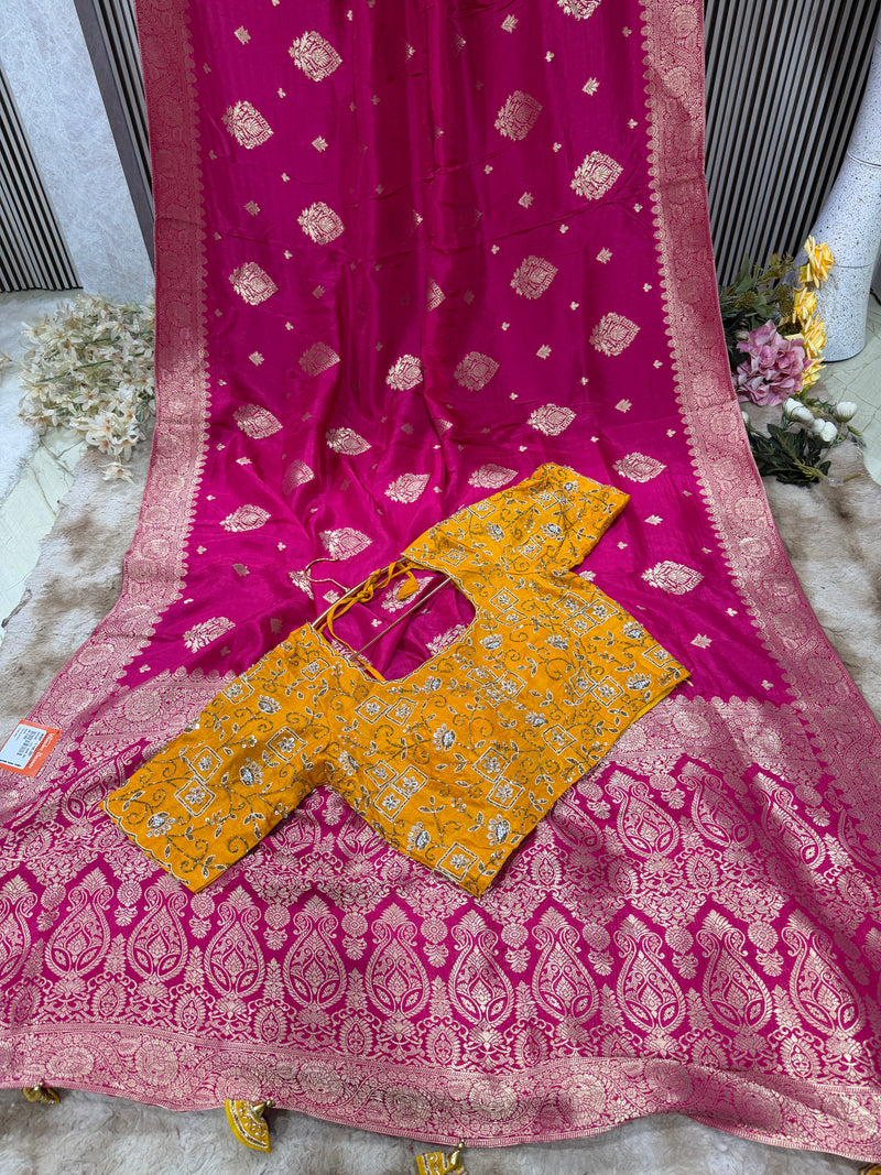 Vibrant Rani Pink Banarasi Art Silk Saree with Zari Motifs