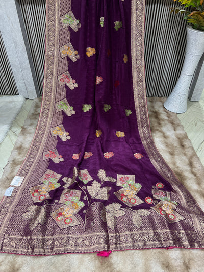 Regal Wine Art Silk Saree with Opulent Zari Weaving & Ethnic Designs