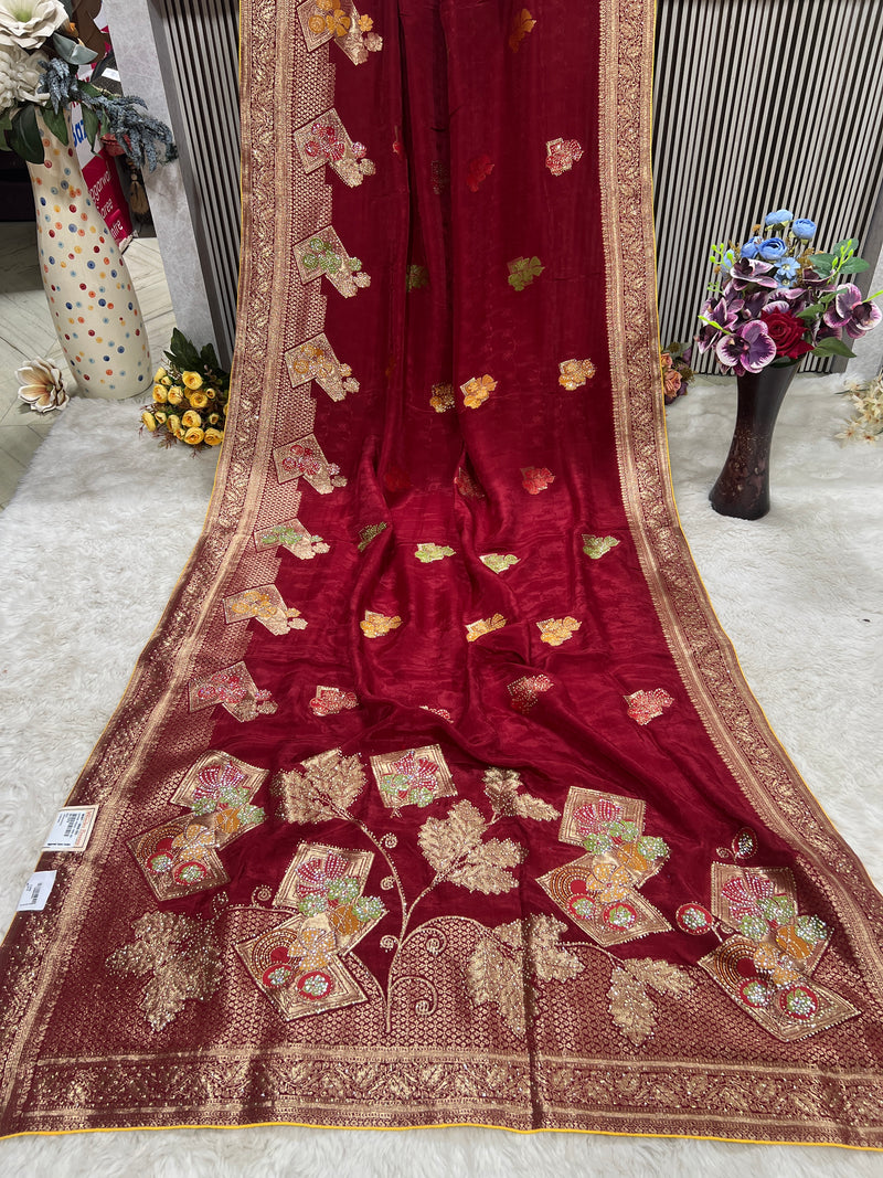 Classic Red Art Silk Saree with Intricate Zari Weaving & Cultural Motifs