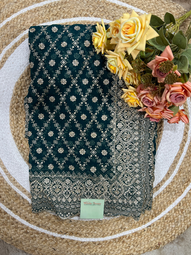 Enchanting Wine Embroidered Georgette Saree | Festive Party Wear