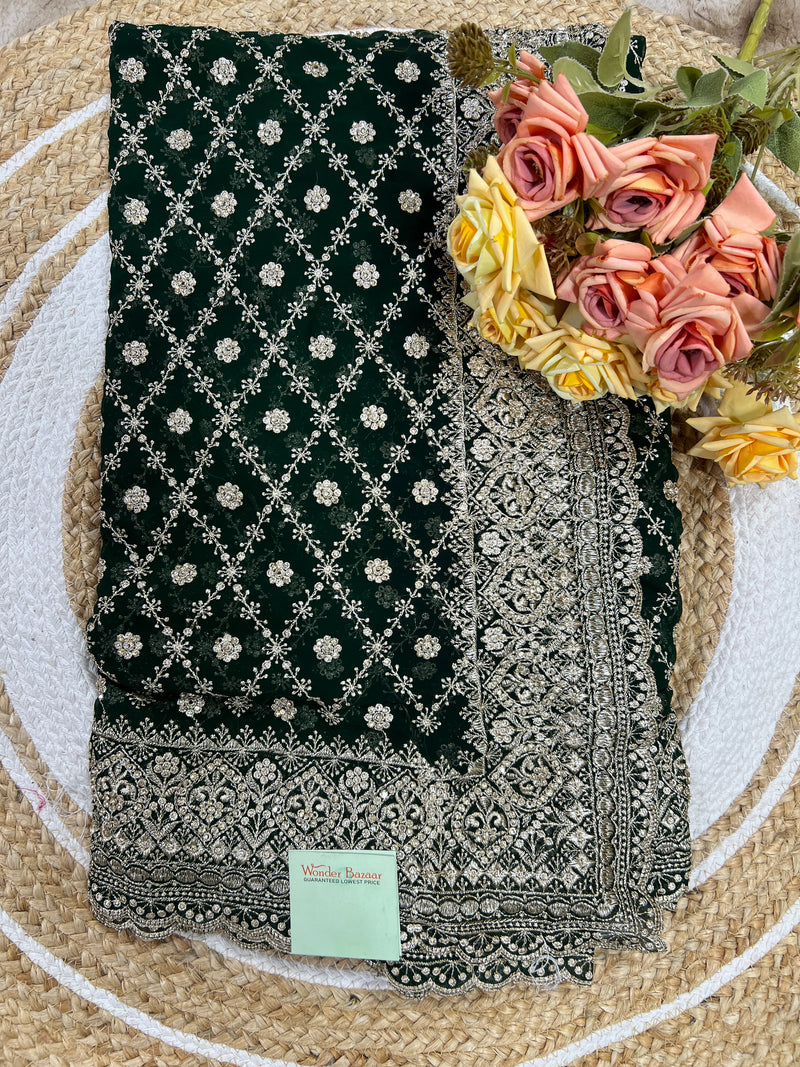 Enchanting Wine Embroidered Georgette Saree | Festive Party Wear