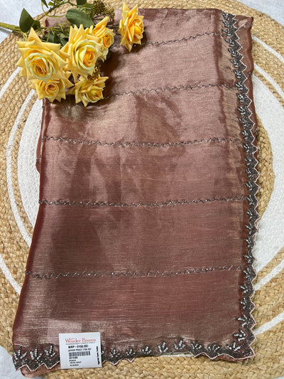 Elegant Peach Shimmer Georgette Saree with Delicate Sequin Lines