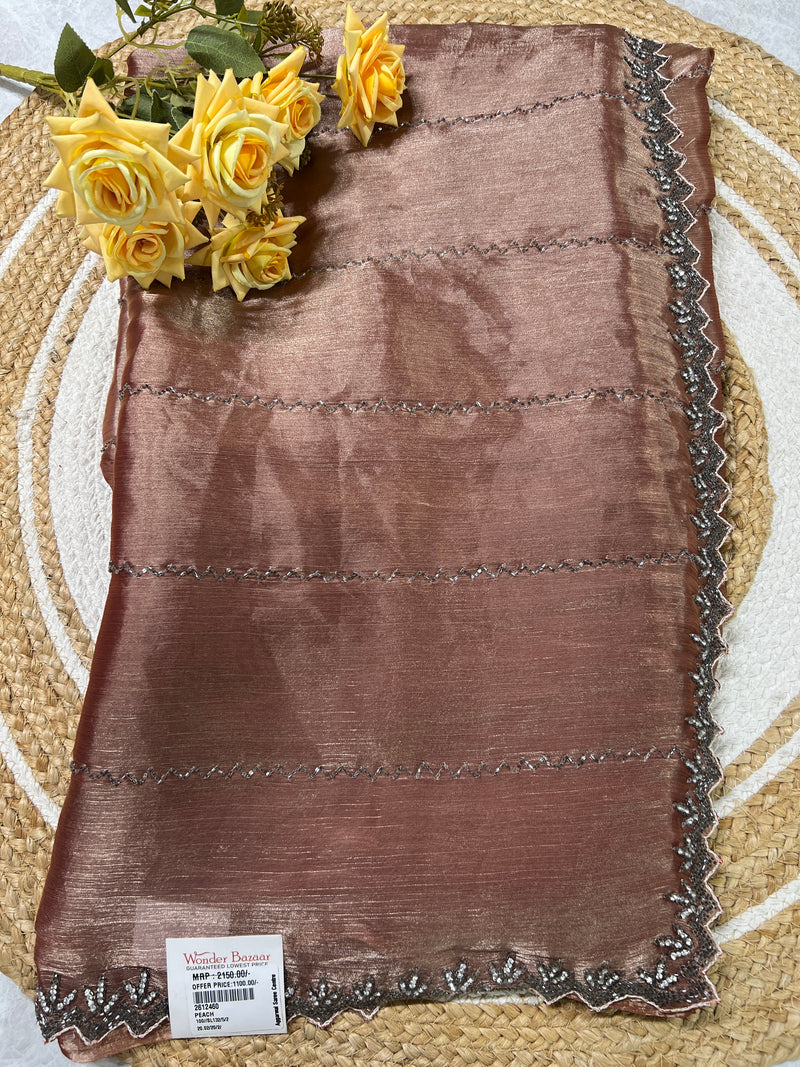 Elegant Peach Shimmer Georgette Saree with Delicate Sequin Lines