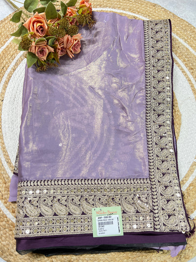 Luxurious Purple Silk Blend Saree with Gold Sequin Embroidered Border