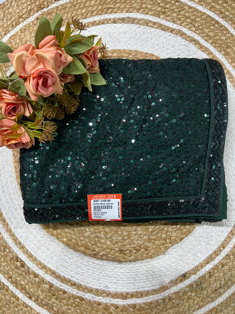 Dazzling Bottle Green Sequin Saree with Stylish Border Design