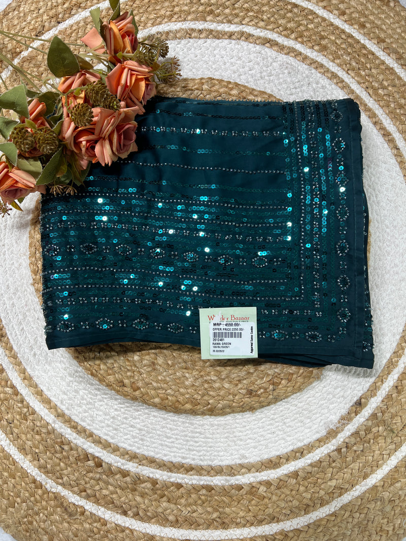 Dazzling Rama Green Sequin Embellished Georgette Saree