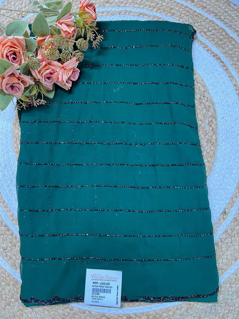Sophisticated Bottle Green Beaded Georgette Saree