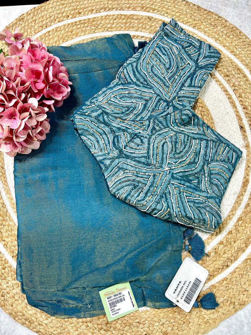 Elegant Dual-Tone Grey Saree with Embellished Designer Blouse Piece