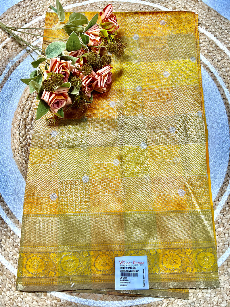 Vibrant Mustard Yellow Art Silk Saree with Traditional Zari Weave